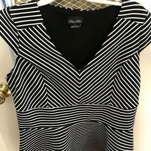 City Chic Black and White Stripped Peplum Shirt